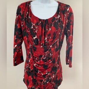 Dressbarn Red, Gray  and Black Ruched Blouse